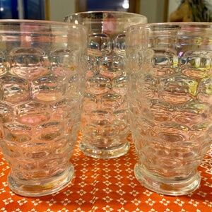 3 Federal Glass Iridescent Thumbprint Vintage Tumblers Yorktown 5 3/8” & 4 3/4”
